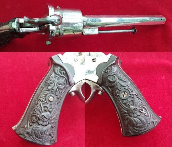X X X SOLD X X X  6 shot double action 10 mm antique pin-fire revolver.  Circa 1865. Ref 1508.